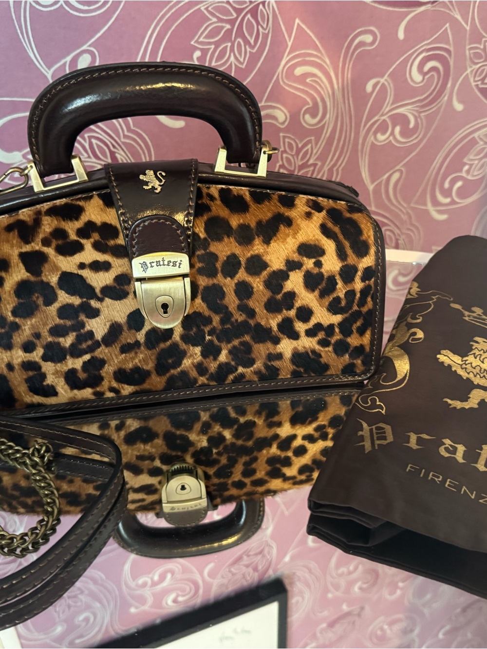 Pratesi Dr Bag Leopard Print Top-Handle Bag in Brown